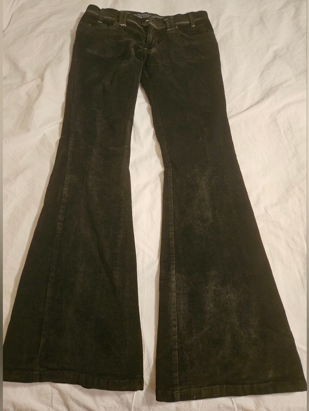 Vintage Y2K Tyte Black Corduroy Low Rise Flare Pants Bell Bottoms Size 5